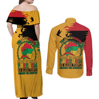 Juneteenth African American Couples Matching Off Shoulder Maxi Dress and Long Sleeve Button Shirt Free-ish Since 1865
