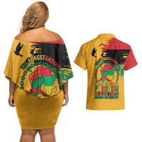 Juneteenth African American Couples Matching Off Shoulder Short Dress and Hawaiian Shirt Free-ish Since 1865