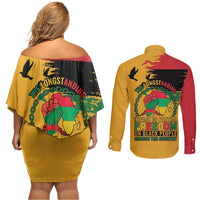 Juneteenth African American Couples Matching Off Shoulder Short Dress and Long Sleeve Button Shirt Free-ish Since 1865