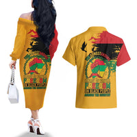 Juneteenth African American Couples Matching Off The Shoulder Long Sleeve Dress and Hawaiian Shirt Free-ish Since 1865