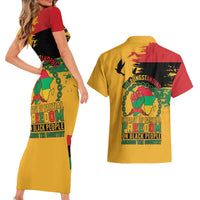 Juneteenth African American Couples Matching Short Sleeve Bodycon Dress and Hawaiian Shirt Free-ish Since 1865