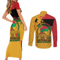 Juneteenth African American Couples Matching Short Sleeve Bodycon Dress and Long Sleeve Button Shirt Free-ish Since 1865