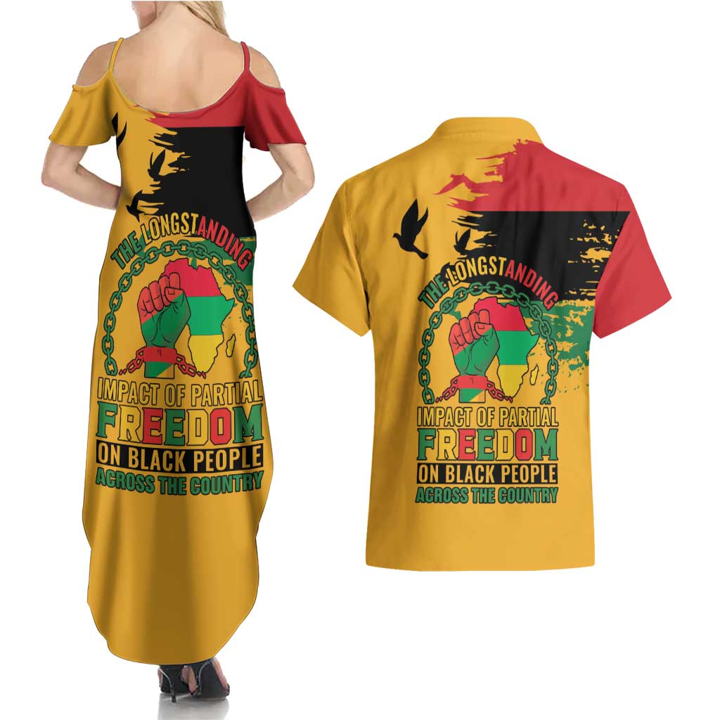Juneteenth African American Couples Matching Summer Maxi Dress and Hawaiian Shirt Free-ish Since 1865