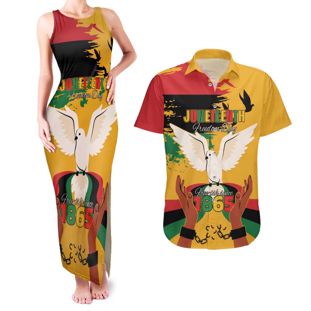 Juneteenth African American Couples Matching Tank Maxi Dress and Hawaiian Shirt Free-ish Since 1865