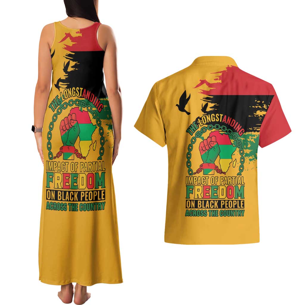 Juneteenth African American Couples Matching Tank Maxi Dress and Hawaiian Shirt Free-ish Since 1865