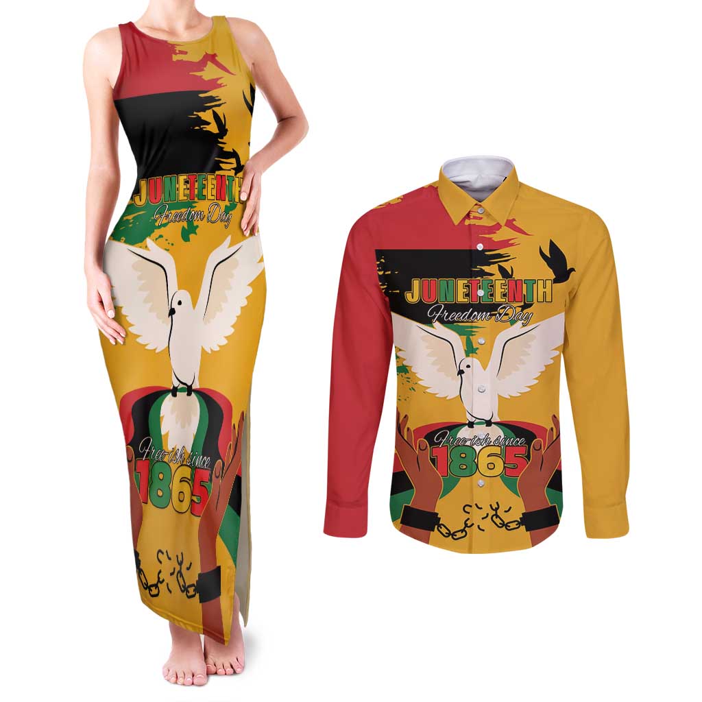 Juneteenth African American Couples Matching Tank Maxi Dress and Long Sleeve Button Shirt Free-ish Since 1865