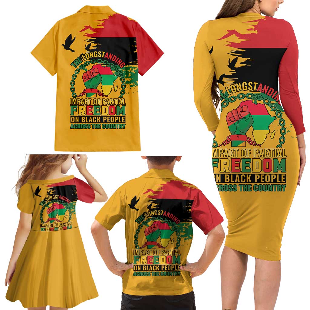 Juneteenth African American Family Matching Long Sleeve Bodycon Dress and Hawaiian Shirt Free-ish Since 1865