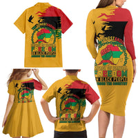 Juneteenth African American Family Matching Long Sleeve Bodycon Dress and Hawaiian Shirt Free-ish Since 1865