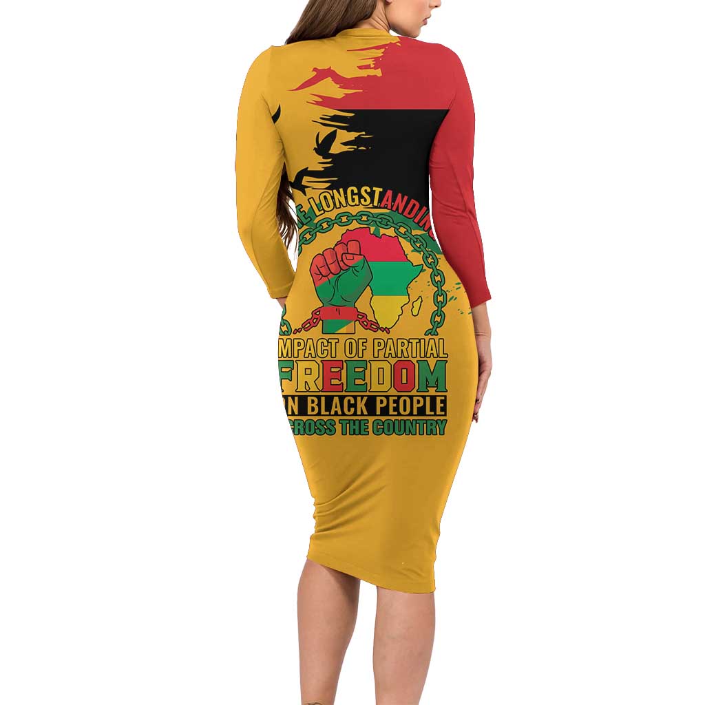 Juneteenth African American Family Matching Long Sleeve Bodycon Dress and Hawaiian Shirt Free-ish Since 1865