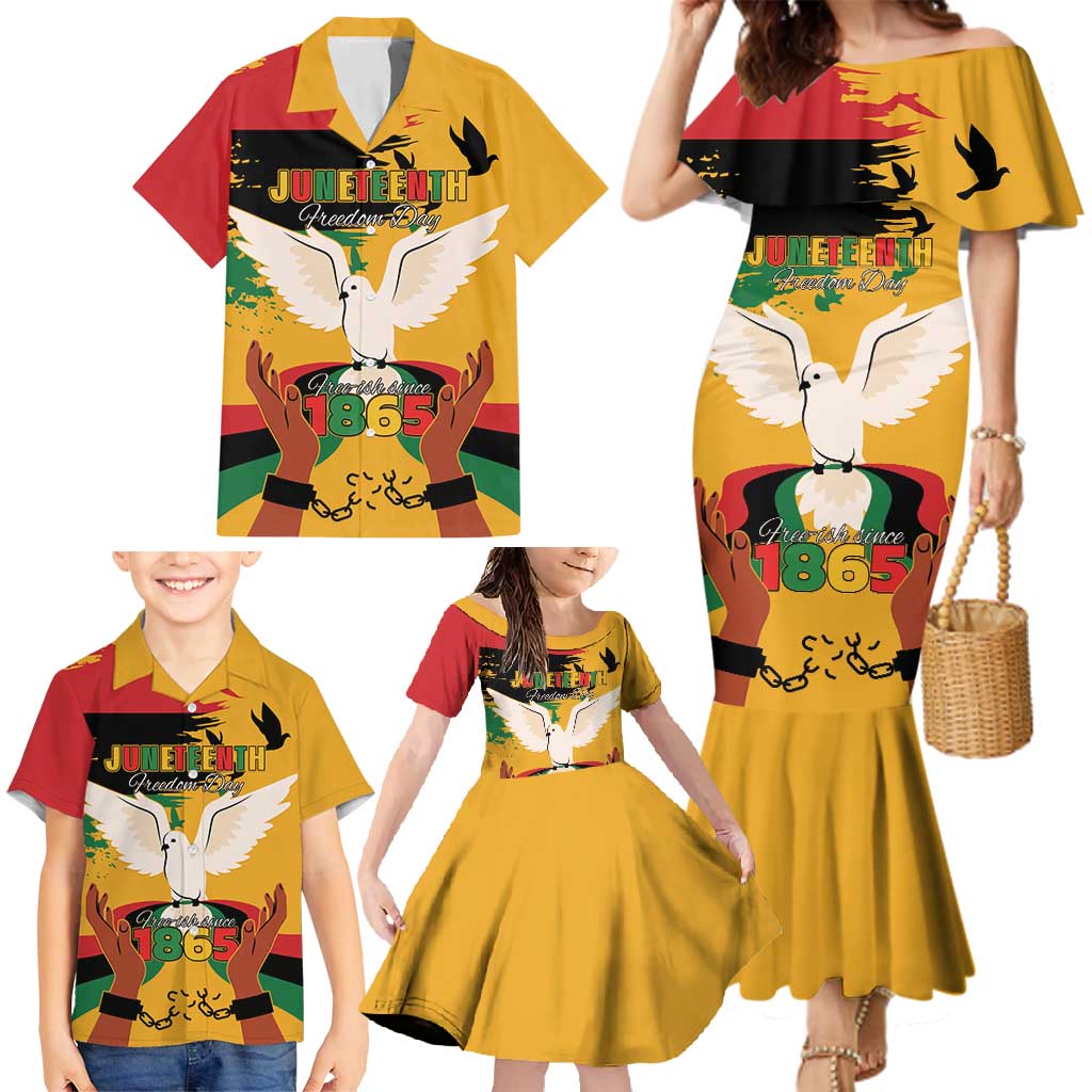 Juneteenth African American Family Matching Mermaid Dress and Hawaiian Shirt Free-ish Since 1865