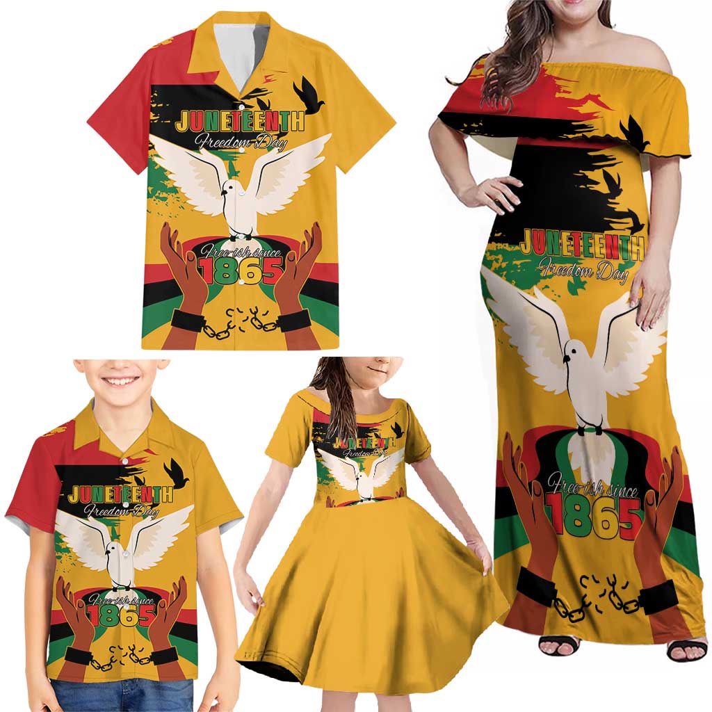 Juneteenth African American Family Matching Off Shoulder Maxi Dress and Hawaiian Shirt Free-ish Since 1865