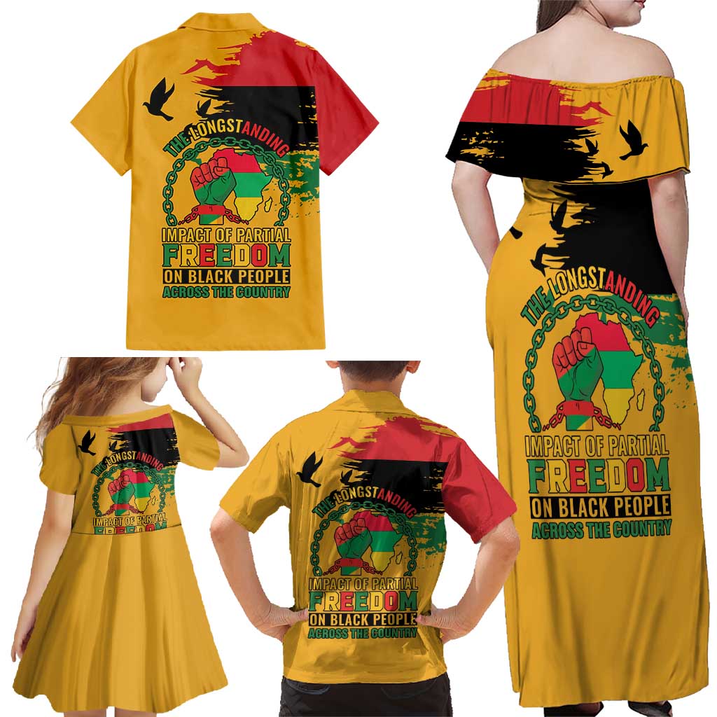 Juneteenth African American Family Matching Off Shoulder Maxi Dress and Hawaiian Shirt Free-ish Since 1865
