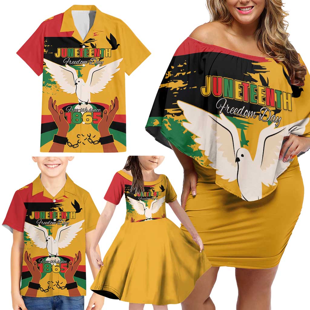 Juneteenth African American Family Matching Off Shoulder Short Dress and Hawaiian Shirt Free-ish Since 1865