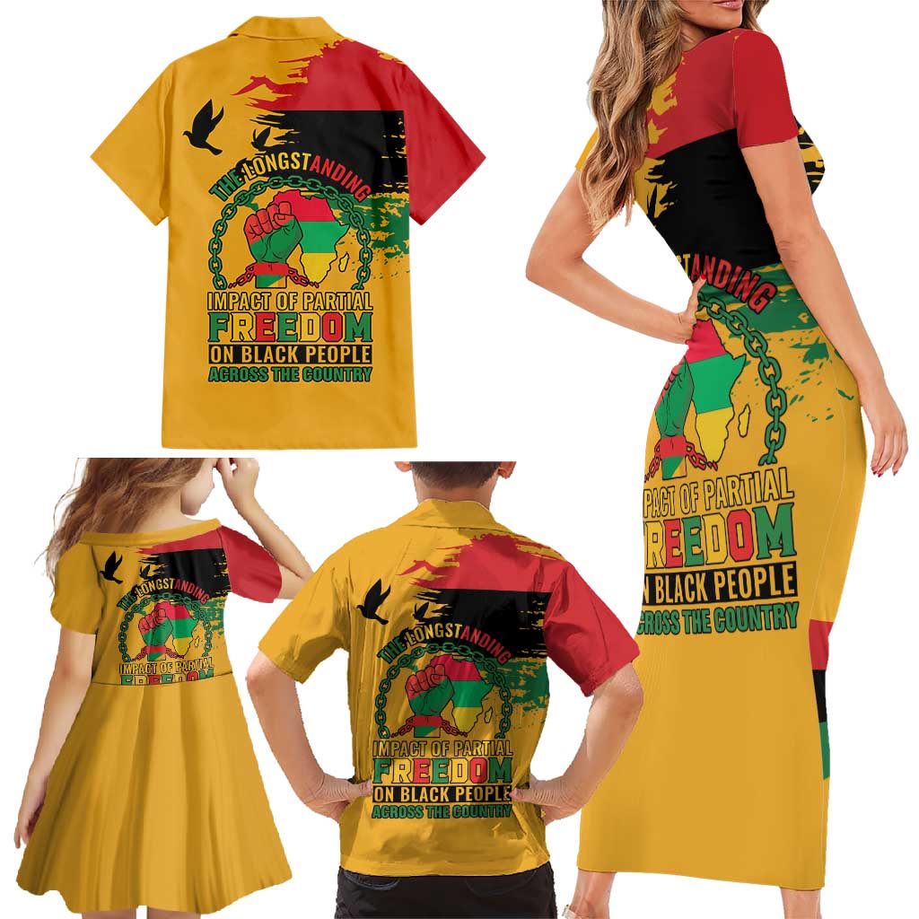 Juneteenth African American Family Matching Short Sleeve Bodycon Dress and Hawaiian Shirt Free-ish Since 1865