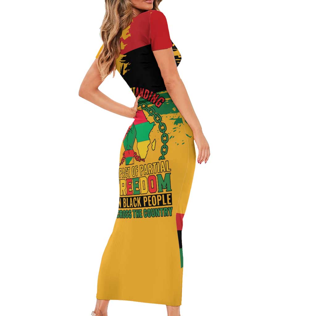 Juneteenth African American Family Matching Short Sleeve Bodycon Dress and Hawaiian Shirt Free-ish Since 1865
