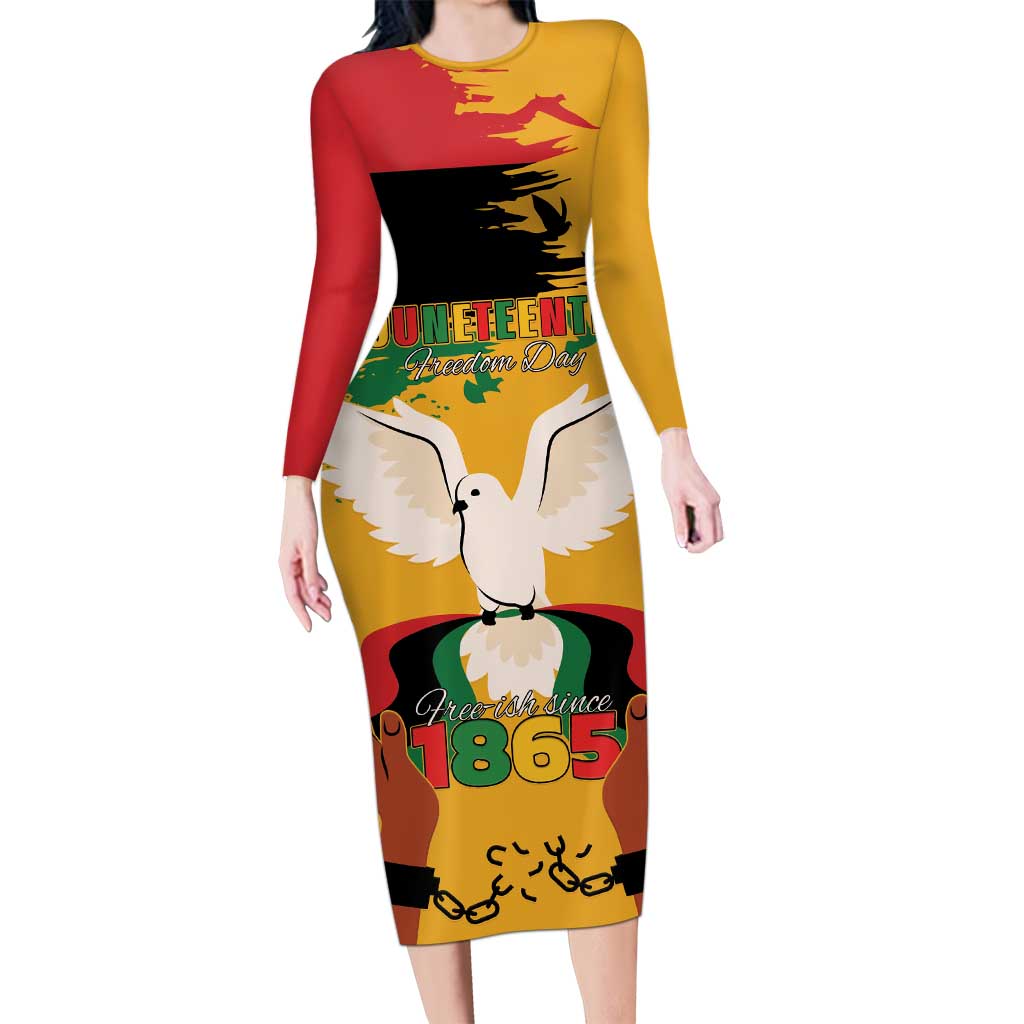 Juneteenth African American Long Sleeve Bodycon Dress Free-ish Since 1865