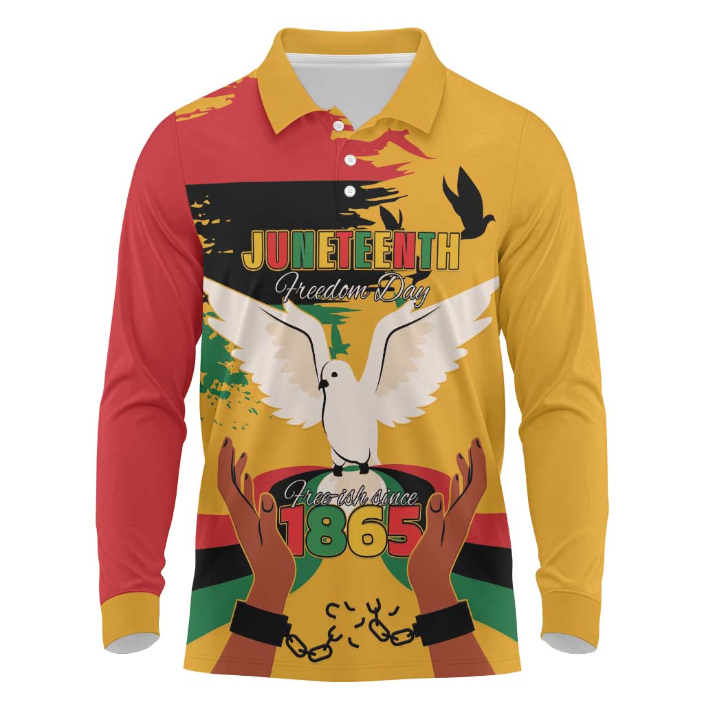 Juneteenth African American Long Sleeve Polo Shirt Free-ish Since 1865