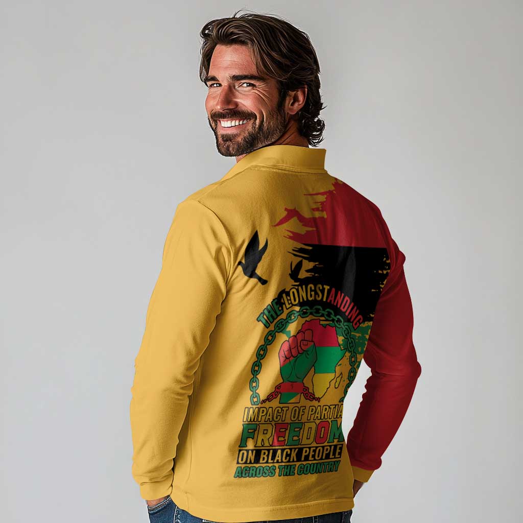 Juneteenth African American Long Sleeve Polo Shirt Free-ish Since 1865
