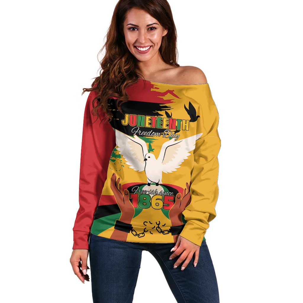 Juneteenth African American Off Shoulder Sweater Free-ish Since 1865