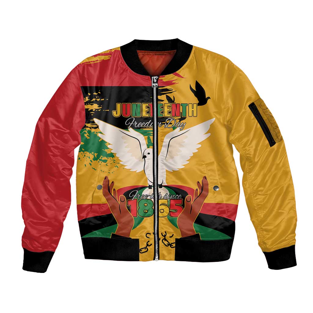 Juneteenth African American Sleeve Zip Bomber Jacket Free-ish Since 1865