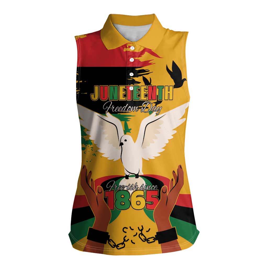 Juneteenth African American Women Sleeveless Polo Shirt Free-ish Since 1865