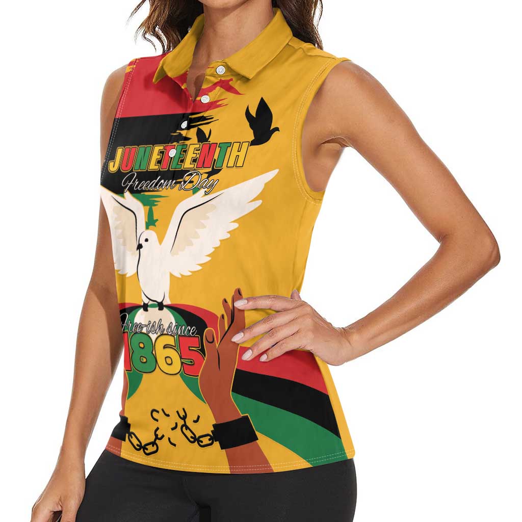 Juneteenth African American Women Sleeveless Polo Shirt Free-ish Since 1865