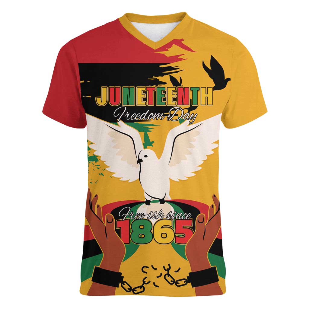 Juneteenth African American Women V-Neck T-Shirt Free-ish Since 1865