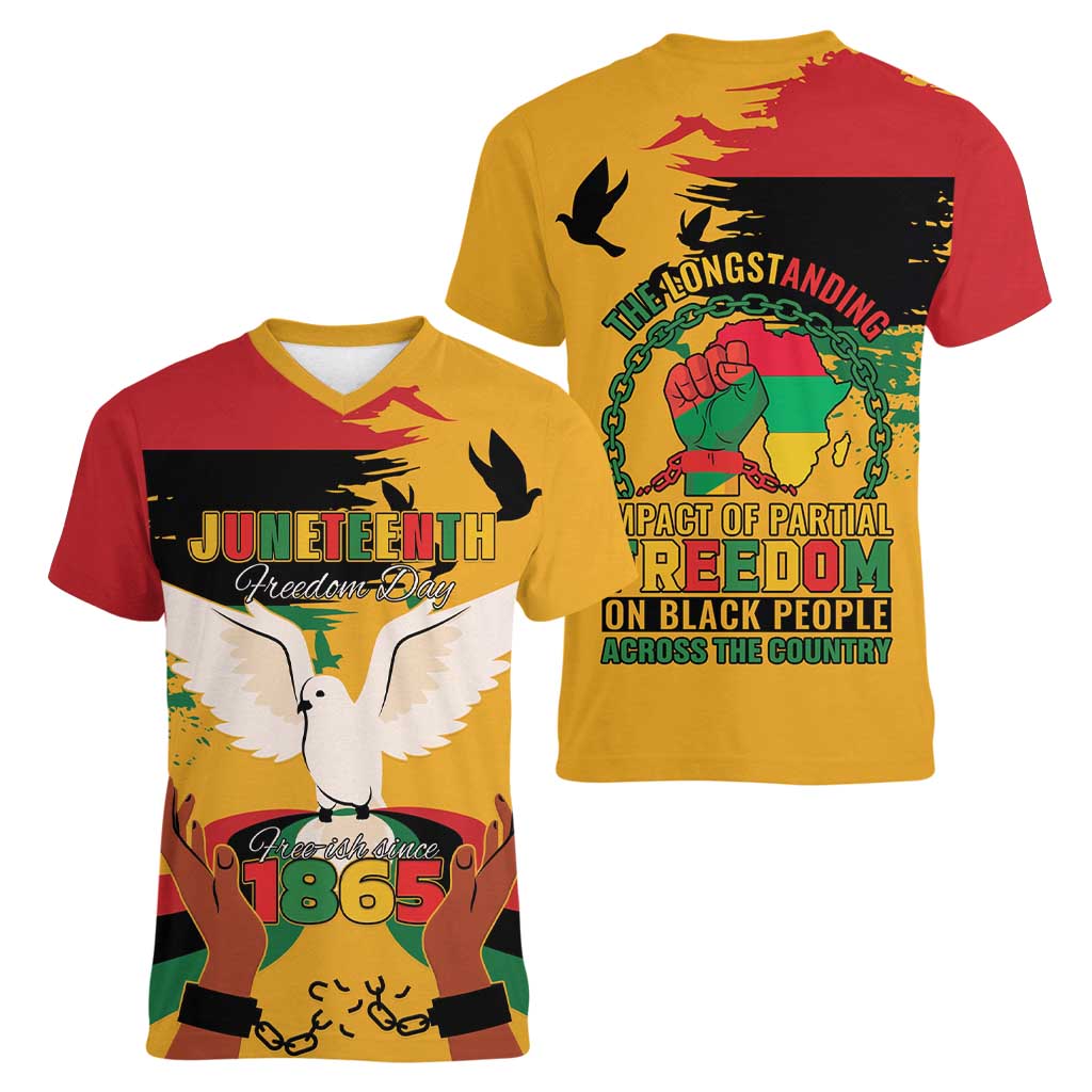 Juneteenth African American Women V-Neck T-Shirt Free-ish Since 1865