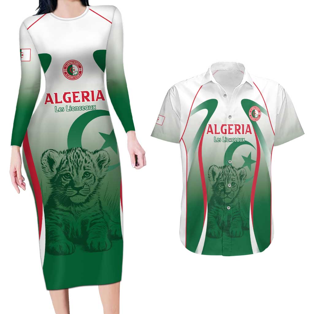 Algeria Rugby Custom Couples Matching Long Sleeve Bodycon Dress and Hawaiian Shirt Go Lion Cubs