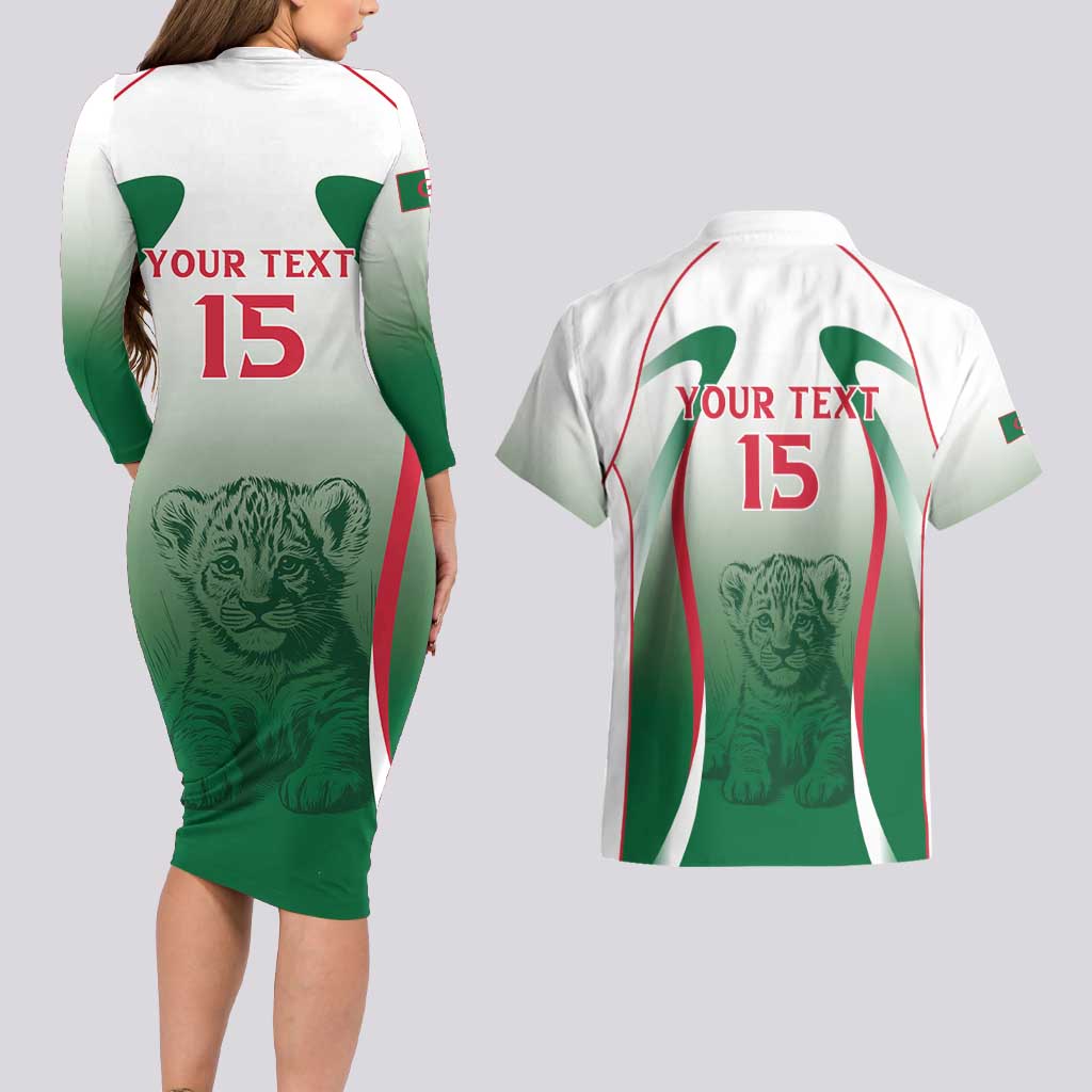 Algeria Rugby Custom Couples Matching Long Sleeve Bodycon Dress and Hawaiian Shirt Go Lion Cubs