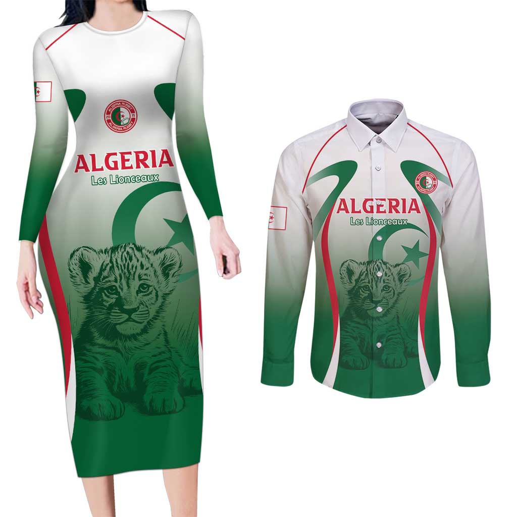 Algeria Rugby Custom Couples Matching Long Sleeve Bodycon Dress and Long Sleeve Button Shirt Go Lion Cubs