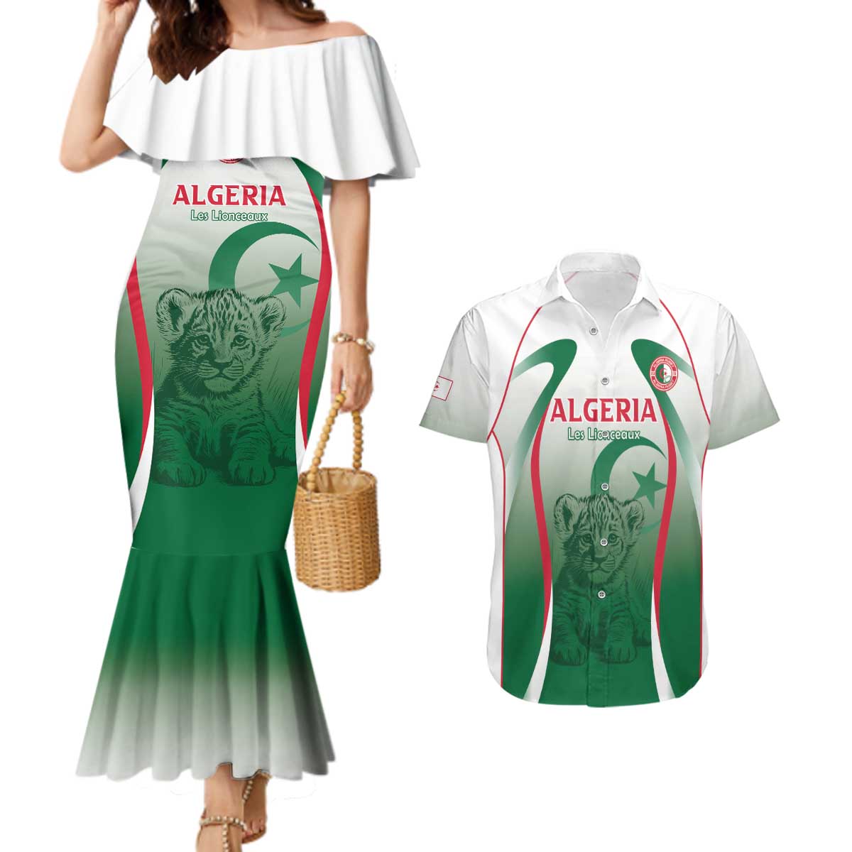 Algeria Rugby Custom Couples Matching Mermaid Dress and Hawaiian Shirt Go Lion Cubs