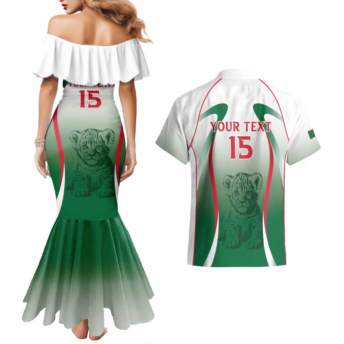 Algeria Rugby Custom Couples Matching Mermaid Dress and Hawaiian Shirt Go Lion Cubs