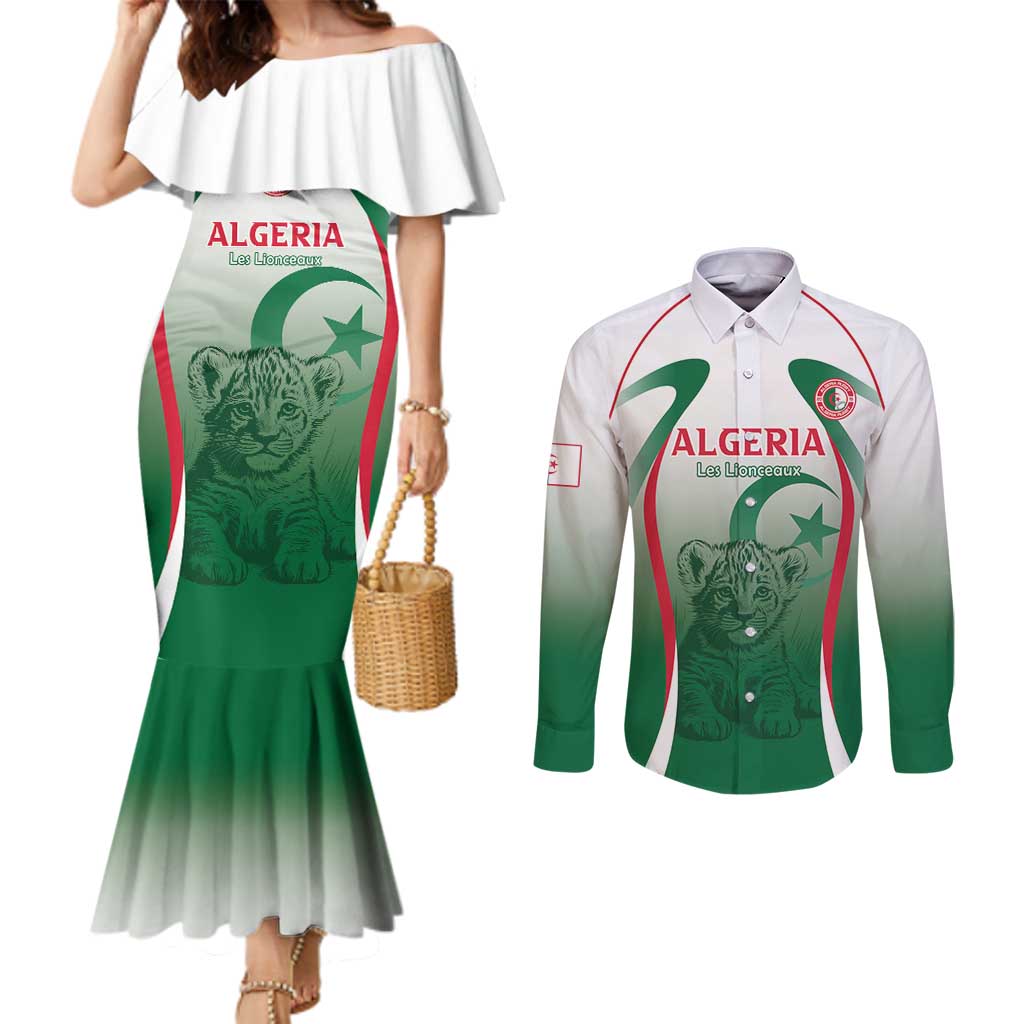 Algeria Rugby Custom Couples Matching Mermaid Dress and Long Sleeve Button Shirt Go Lion Cubs