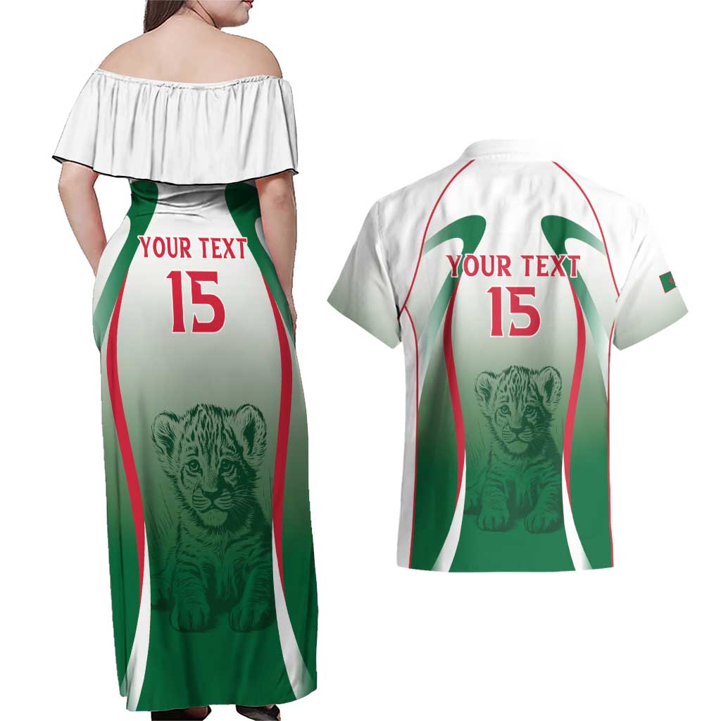 Algeria Rugby Custom Couples Matching Off Shoulder Maxi Dress and Hawaiian Shirt Go Lion Cubs