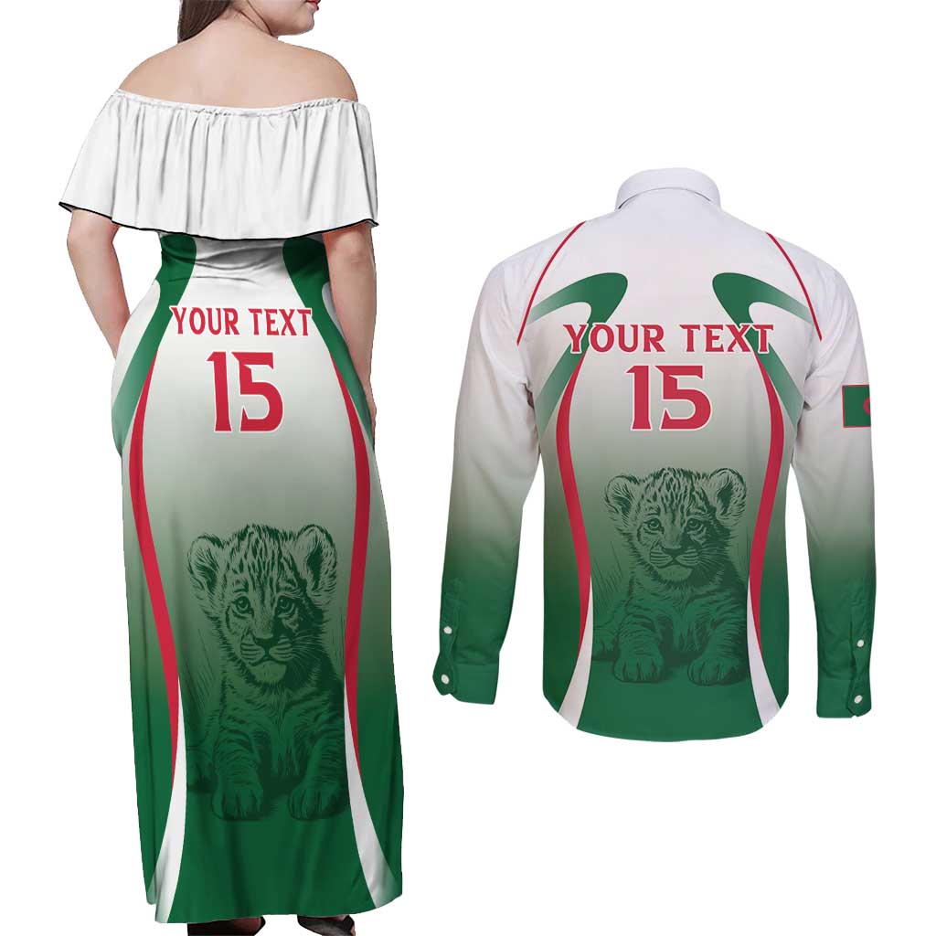 Algeria Rugby Custom Couples Matching Off Shoulder Maxi Dress and Long Sleeve Button Shirt Go Lion Cubs