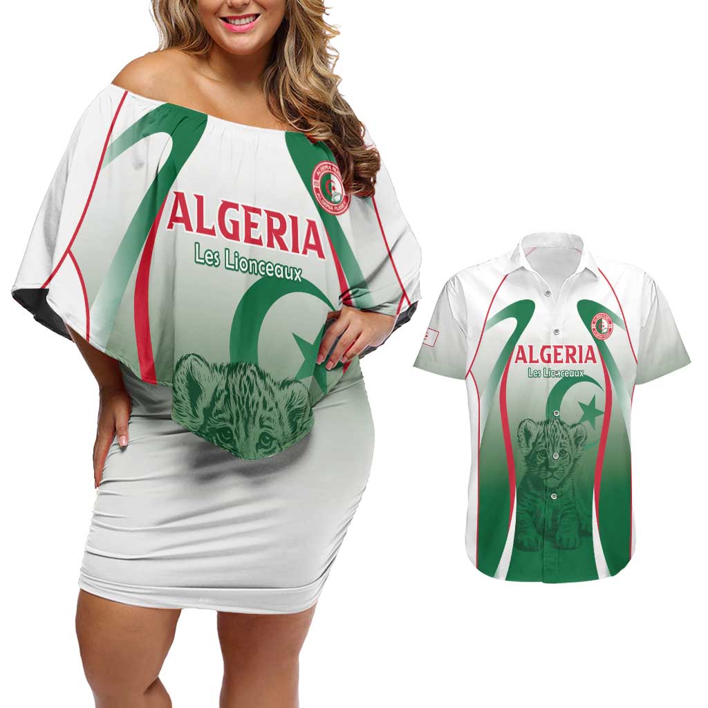 Algeria Rugby Custom Couples Matching Off Shoulder Short Dress and Hawaiian Shirt Go Lion Cubs