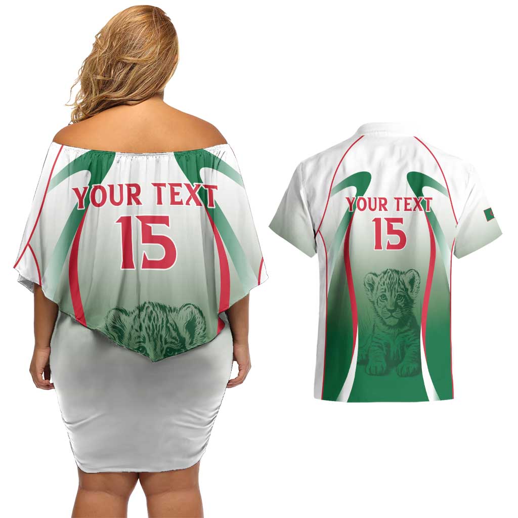 Algeria Rugby Custom Couples Matching Off Shoulder Short Dress and Hawaiian Shirt Go Lion Cubs