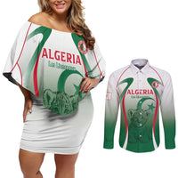 Algeria Rugby Custom Couples Matching Off Shoulder Short Dress and Long Sleeve Button Shirt Go Lion Cubs