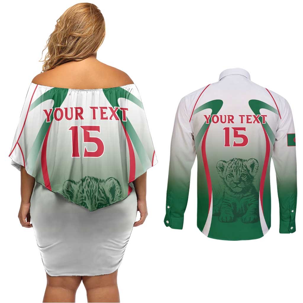 Algeria Rugby Custom Couples Matching Off Shoulder Short Dress and Long Sleeve Button Shirt Go Lion Cubs