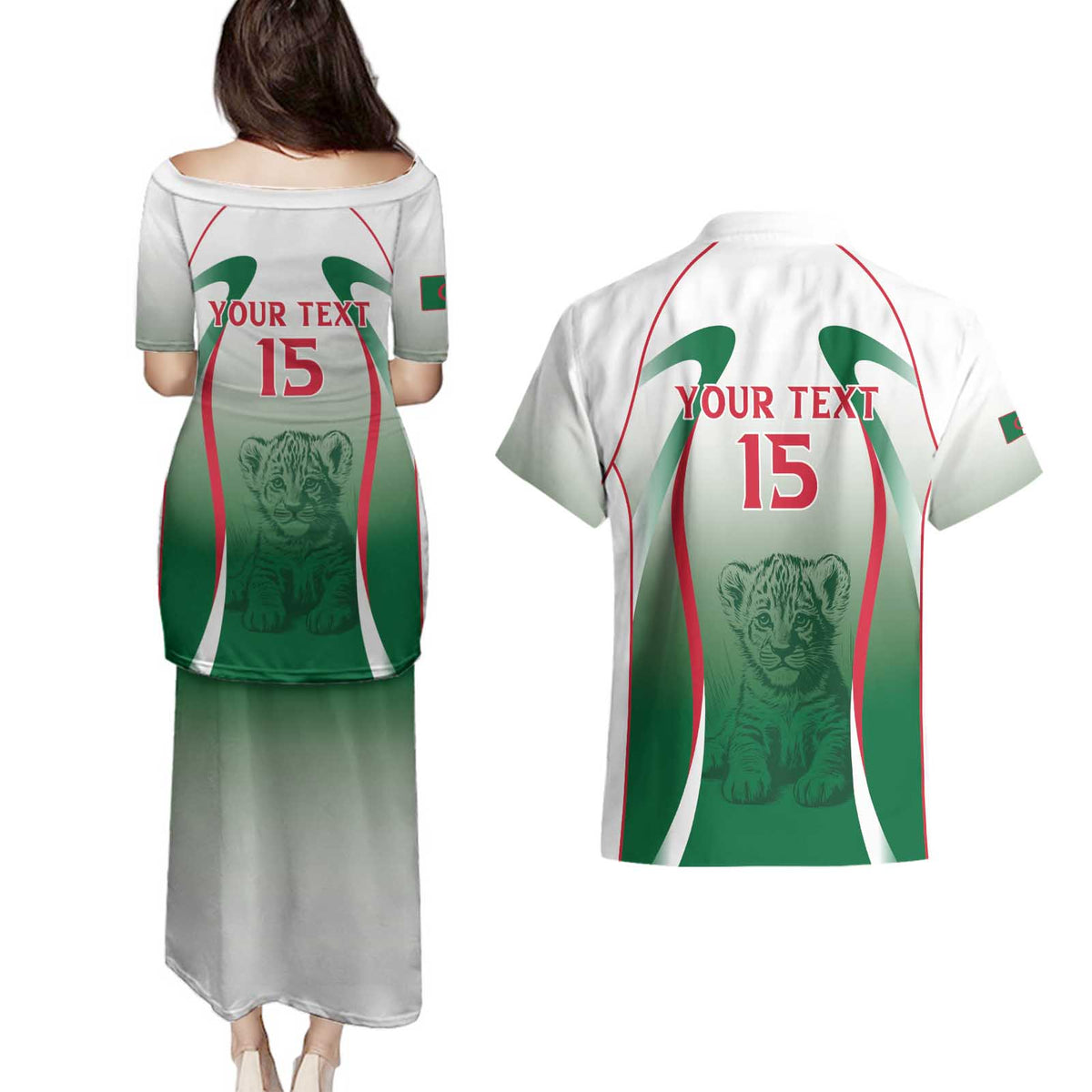 Algeria Rugby Custom Couples Matching Puletasi and Hawaiian Shirt Go Lion Cubs