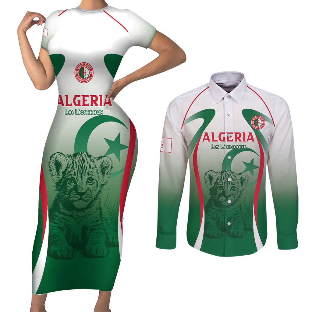Algeria Rugby Custom Couples Matching Short Sleeve Bodycon Dress and Long Sleeve Button Shirt Go Lion Cubs
