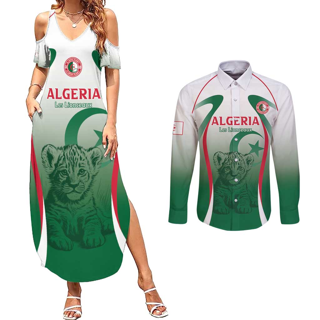 Algeria Rugby Custom Couples Matching Summer Maxi Dress and Long Sleeve Button Shirt Go Lion Cubs