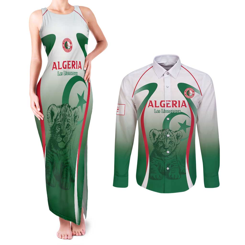 Algeria Rugby Custom Couples Matching Tank Maxi Dress and Long Sleeve Button Shirt Go Lion Cubs