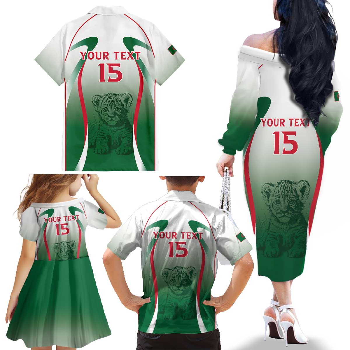 Algeria Rugby Custom Family Matching Off The Shoulder Long Sleeve Dress and Hawaiian Shirt Go Lion Cubs