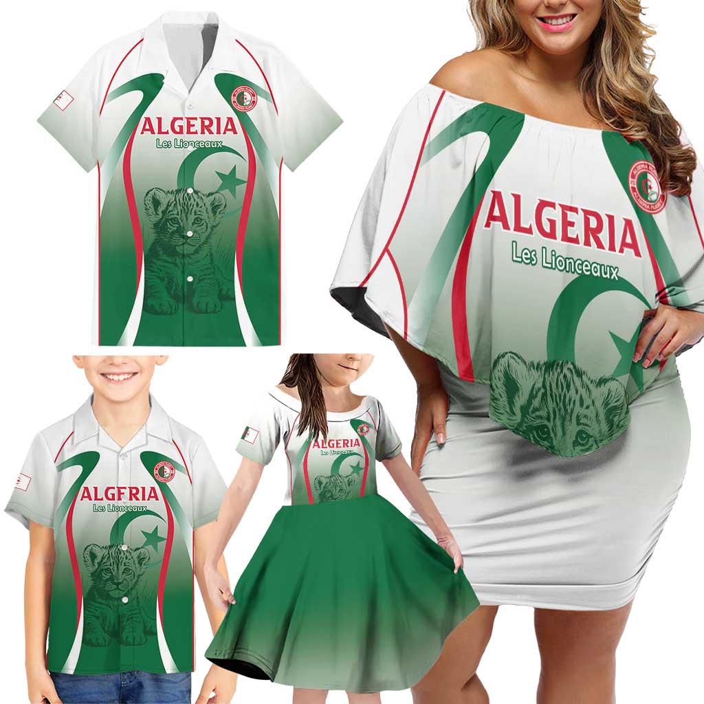 Algeria Rugby Custom Family Matching Off Shoulder Short Dress and Hawaiian Shirt Go Lion Cubs