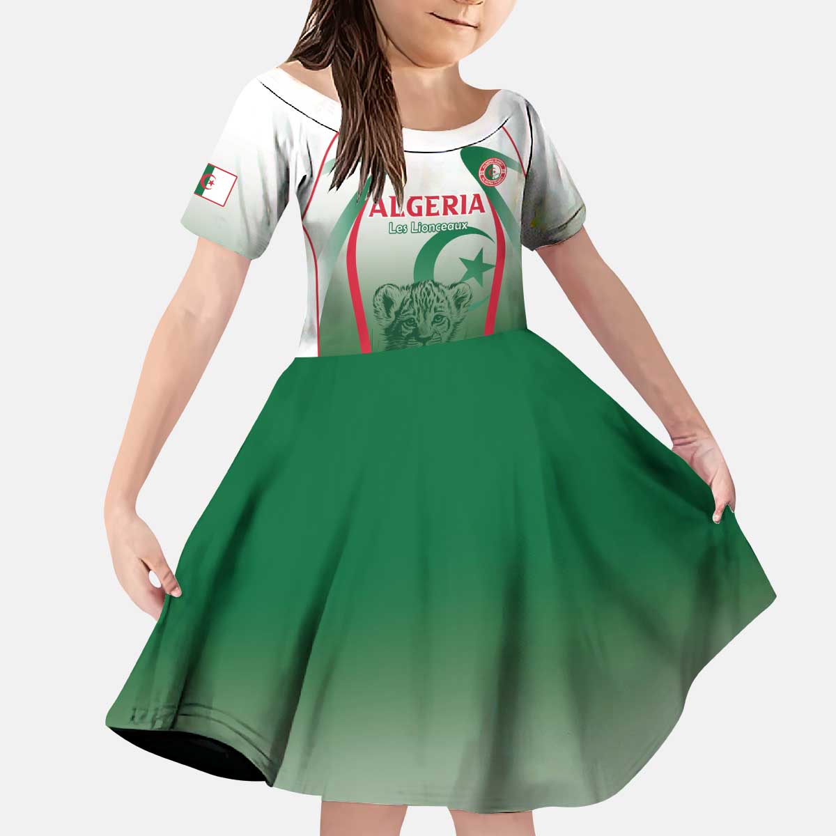 Algeria Rugby Custom Kid Short Sleeve Dress Go Lion Cubs