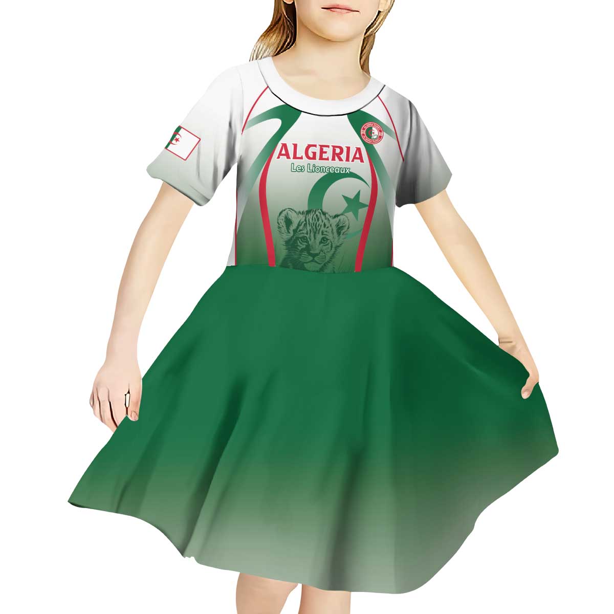 Algeria Rugby Custom Kid Short Sleeve Dress Go Lion Cubs