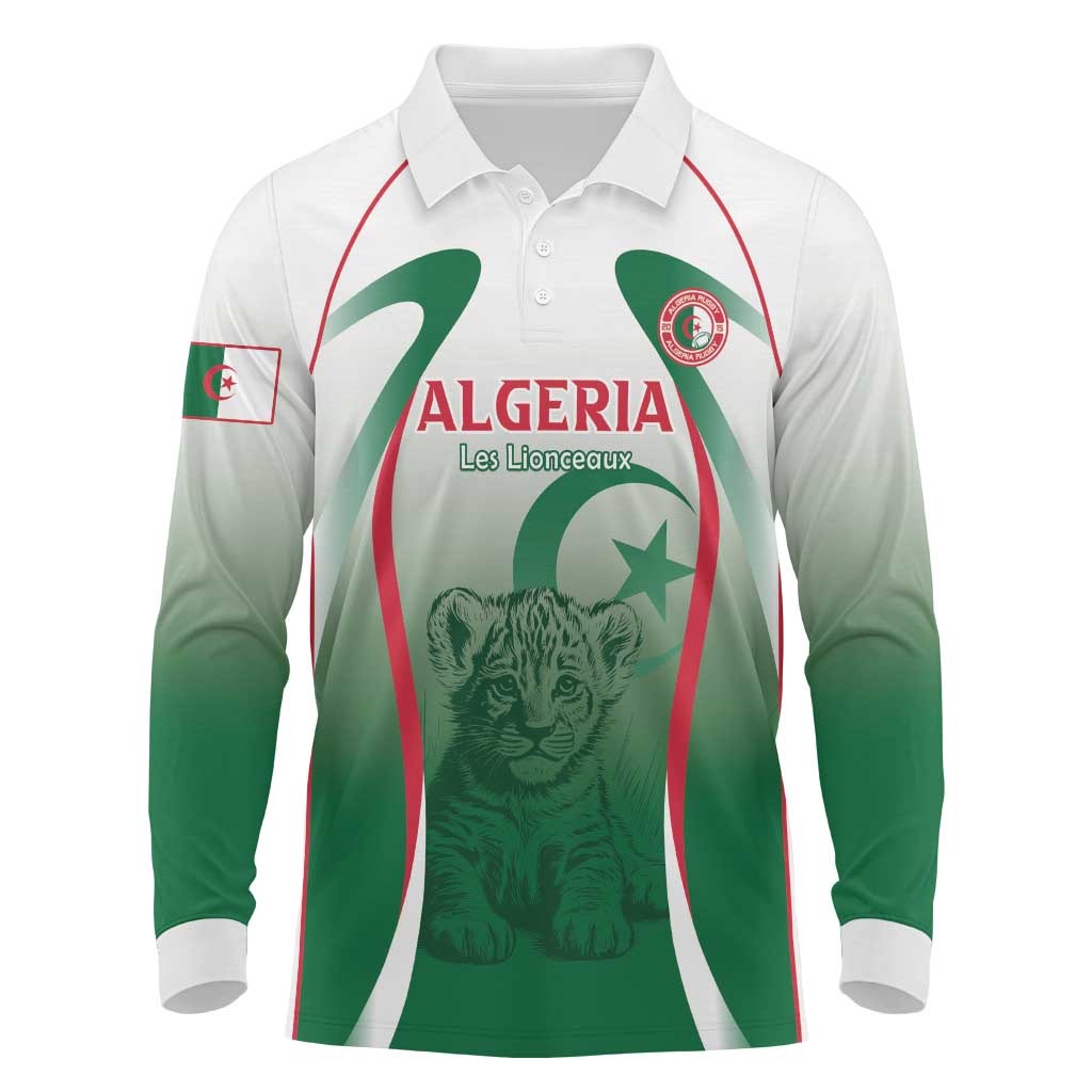 Algeria Rugby Custom Long Sleeve Polo Shirt Go Lion Cubs