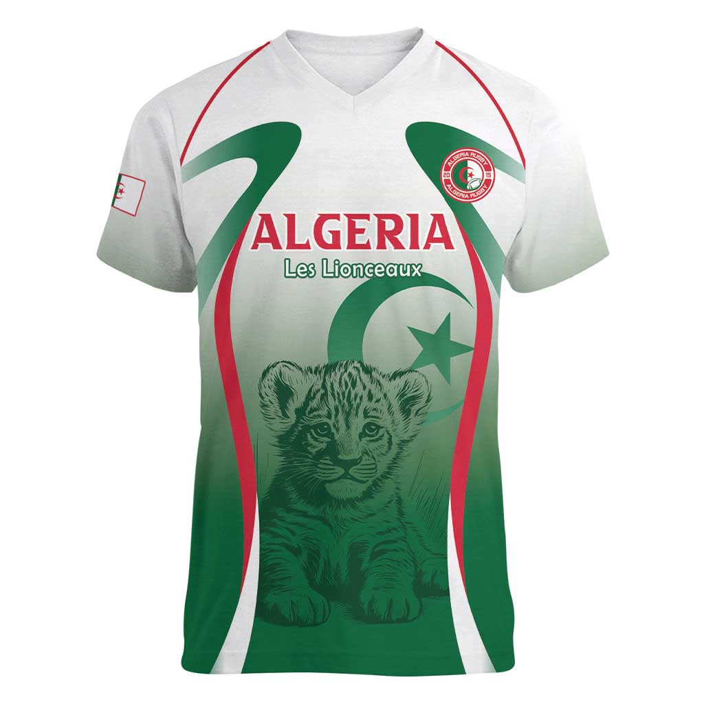 Algeria Rugby Custom Women V-Neck T-Shirt Go Lion Cubs